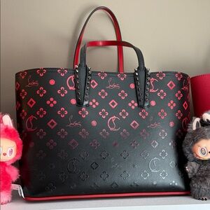 Christian Louboutin Black and Red Patterned Tote